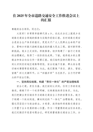 在2025年全市道路交通安全工作推进会议上的汇报