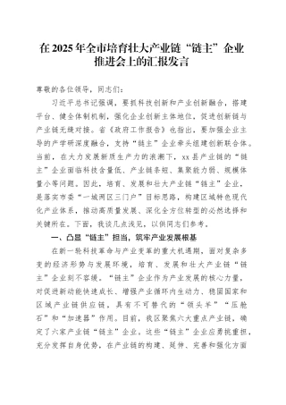 在2025年全市培育壮大产业链“链主”企业推进会上的汇报发言
