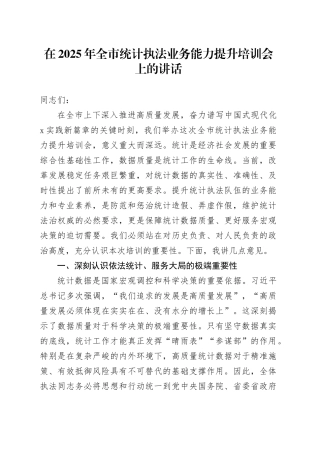 在2025年全市统计执法业务能力提升培训会上的讲话