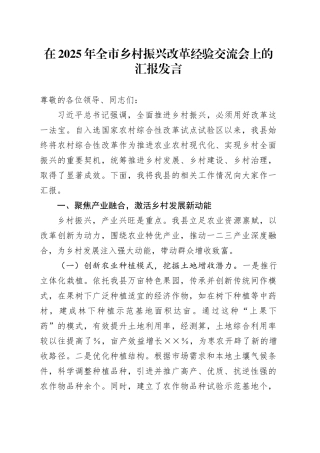 在2025年全市乡村振兴改革经验交流会上的汇报发言_1