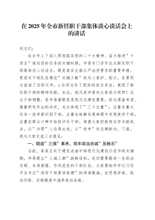 在2025年全市新任职干部集体谈心谈话会上的讲话