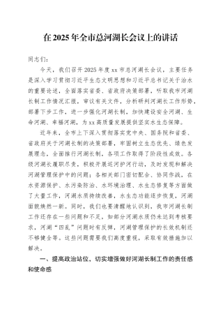 在2025年全市总河湖长会议上的讲话