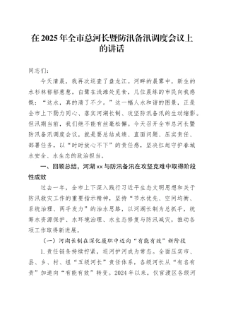 在2025年全市总河长暨防汛备汛调度会议上的讲话