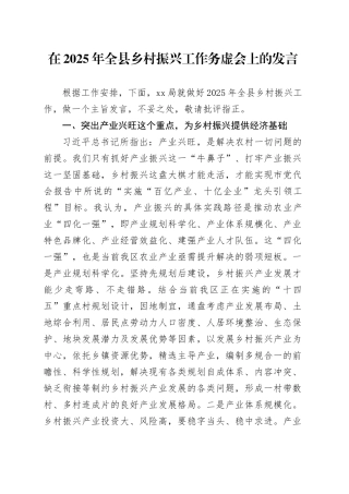 在2025年全县乡村振兴工作务虚会上的发言