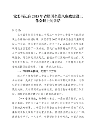 在2025年省属国企党风廉政建设工作会议上的讲话7100字