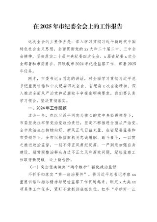 在2025年市纪委全会上的工作报告