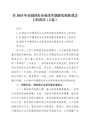 在2025年市属国有企业改革创新发展推进会上的讲话（2篇）