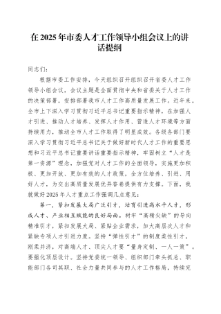 在2025年市委人才工作领导小组会议上的讲话提纲