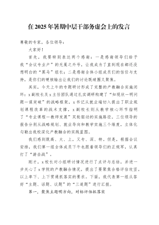 在2025年暑期中层干部务虚会上的发言