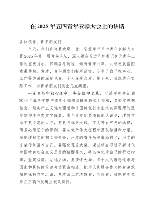 在2025年五四青年表彰大会上的讲话