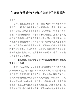 在2025年县委年轻干部培训班上的党课讲稿20250808