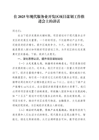 在2025年现代服务业开发区项目谋划工作推进会上的讲话