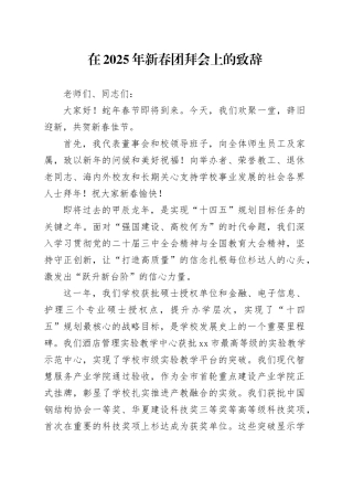 在2025年新春团拜会上的致辞