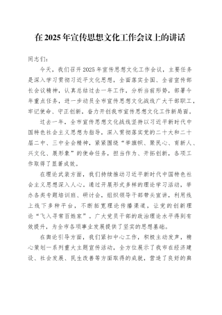 在2025年宣传思想文化工作会议上的讲话