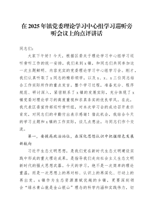 在2025年镇党委理论学习中心组学习巡听旁听会议上的点评讲话