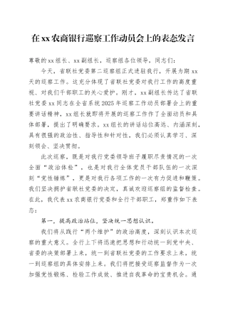 在XX农商银行巡察工作动员会上的表态发言