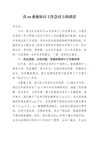 在XX系统审计工作会议上的讲话