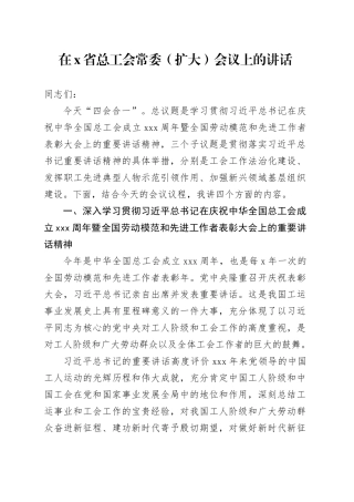 在X省总工会常委（扩大）会议上的讲话