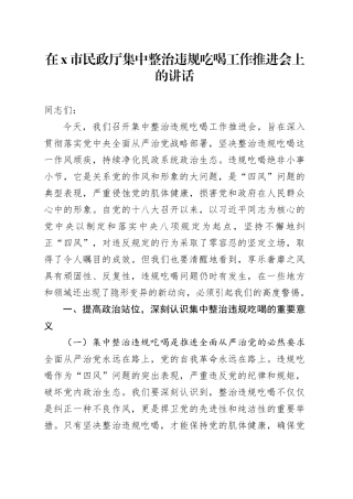 在X市民政厅集中整治违规吃喝工作推进会上的讲话