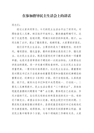 在参加指导民主生活会上的讲话