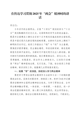 在传达学习贯彻2025年“两会”精神时的讲话