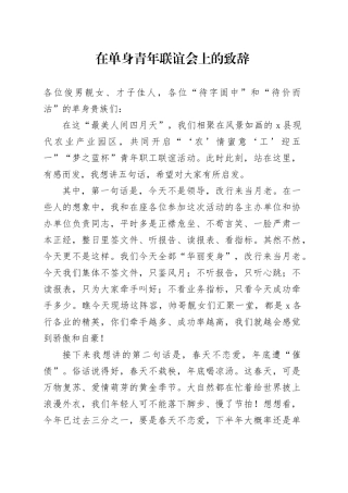 在单身青年联谊会上的致辞