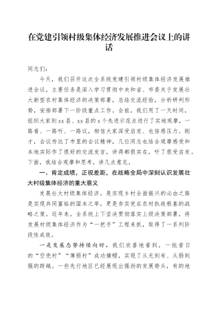 在党建引领村级集体经济发展推进会议上的讲话