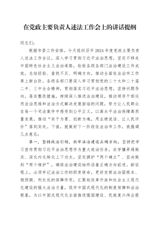 在党政主要负责人述法工作会上的讲话提纲