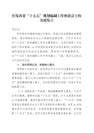 在发改委“十五五”规划编制工作座谈会上的交流发言