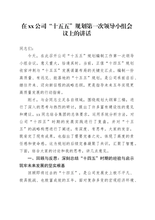 在公司“十五五”规划第一次领导小组会议上的讲话