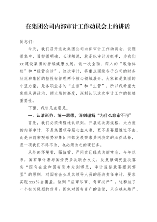 在集团公司内部审计工作动员会上的讲话