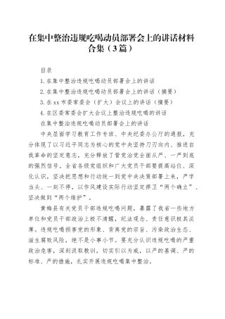 在集中整治违规吃喝动员部署会上的讲话材料合集（3篇）