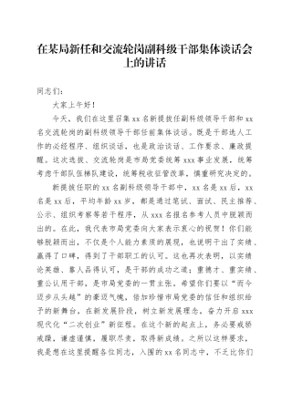 在某局新任和交流轮岗副科级干部集体谈话会上的讲话