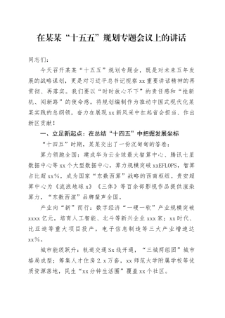 在某某“十五五”规划专题会议上的讲话