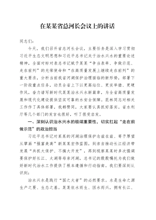 在某某省总河长会议上的讲话