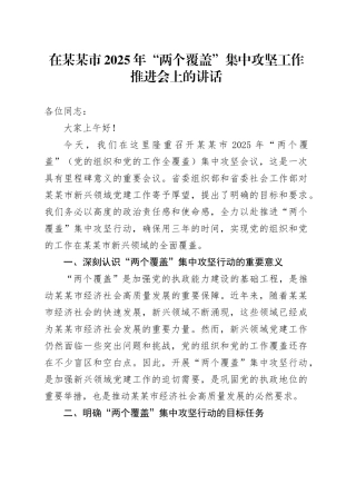 在某某市2025年“两个覆盖”集中攻坚工作推进会上的讲话