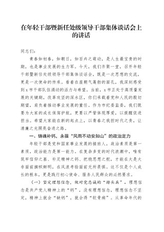 在年轻干部暨新任处级领导干部集体谈话会上的讲话