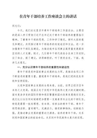 在青年干部培养工作座谈会上的讲话