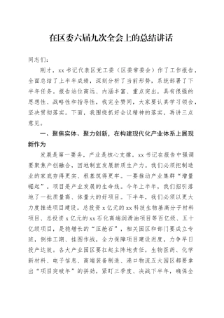 在区委六届九次全会上的总结讲话