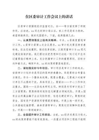 在区委审计工作会议上的讲话