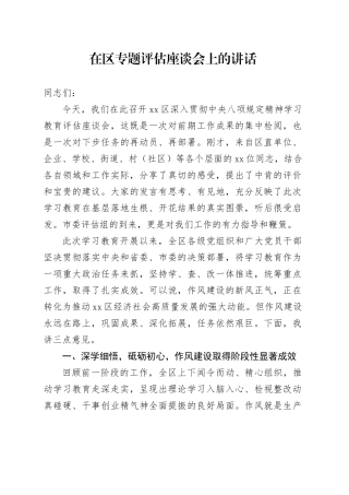 在区专题评估座谈会上的讲话