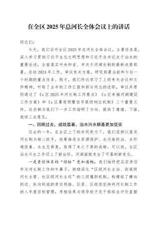 在全区2025年总河长全体会议上的讲话
