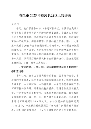 在全市2025年总河长会议上的讲话