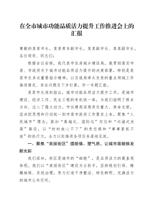 在全市城市功能品质活力提升工作推进会上的汇报