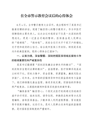 在全市警示教育会议后的心得体会（2）