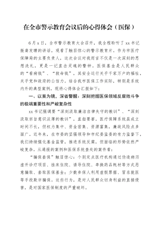 在全市警示教育会议后的心得体会（医保）