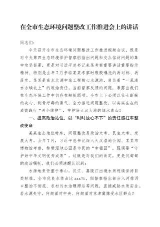 在全市生态环境问题整改工作推进会上的讲话
