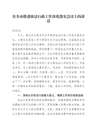 在全市推进依法行政工作深化落实会议上的讲话