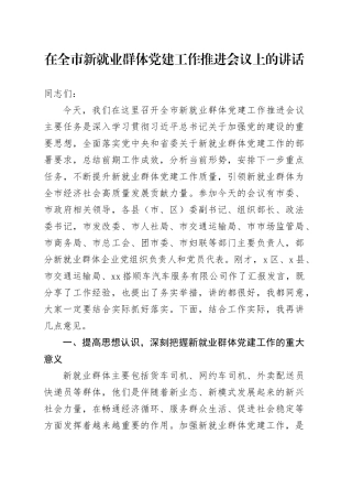 在全市新就业群体党建工作推进会议上的讲话