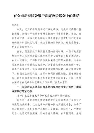 在全市新提拔处级干部廉政谈话会上的讲话